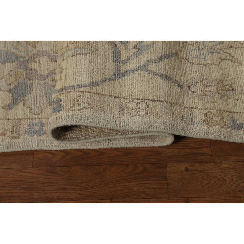 Vegetable Dye Floral Beige Oushak Turkish Rug Hand-Knotted Wool Carpet - 7'10" x 10'0"