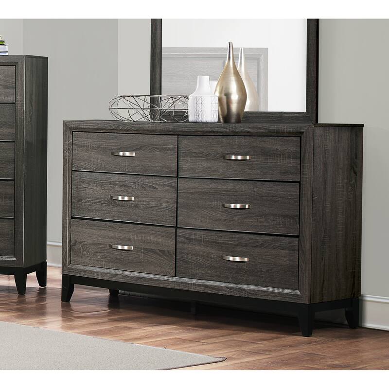 Dresser Gray Finish Polished Hardware Wooden Bedroom Furniture