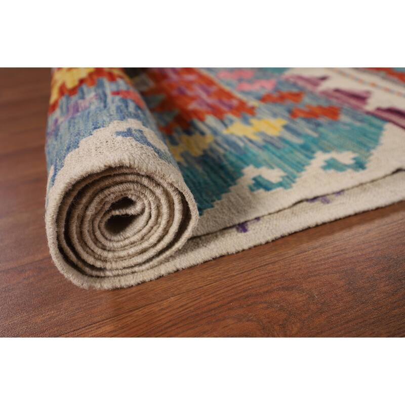 Flat Weave Geometric Kilim Oriental Large Rug Flatweave Wool Carpet - 10'1" x 15'11"