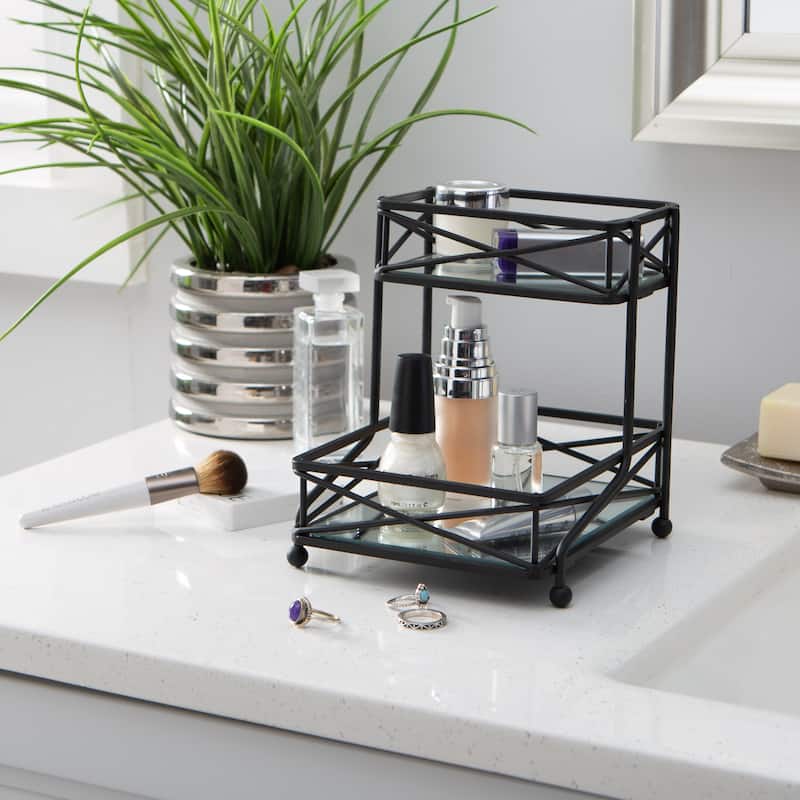 Home Details 2 Tier Sleek Vanity Tower in Matte Black - 5.5"x 6.5"x 6.7"