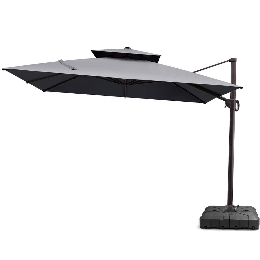 Pellebant Outdoor 9x11FT Patio Cantilever Umbrella Dual Top with Base