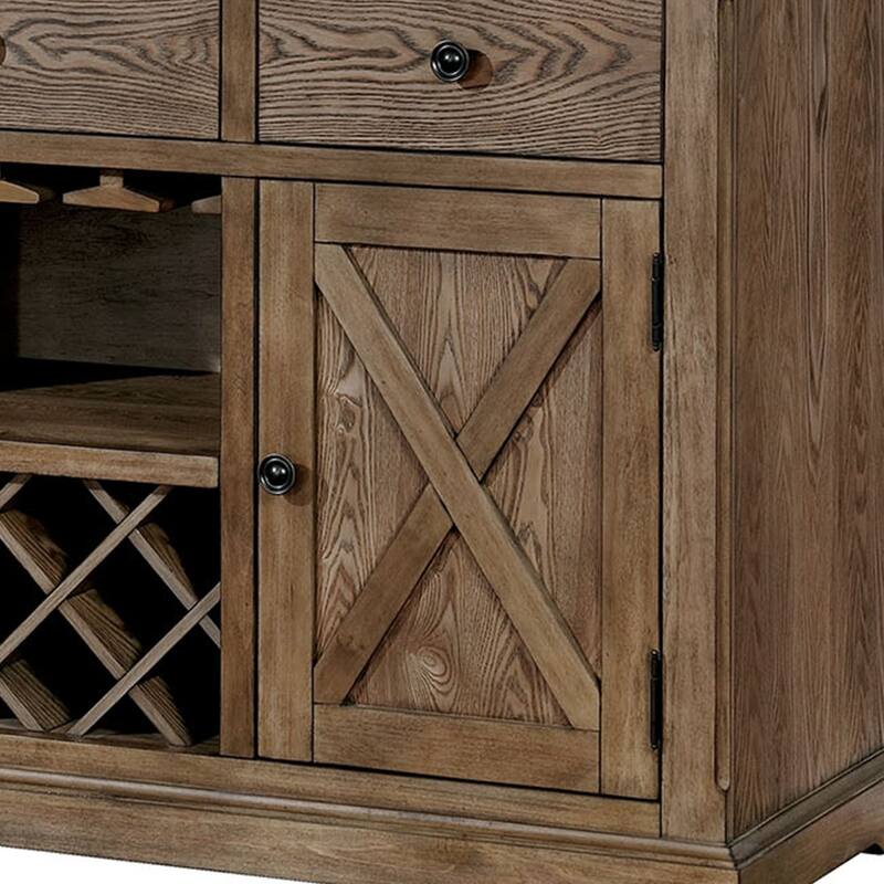 Wood Server With Three Drawers And Two Door, Light Oak Brown