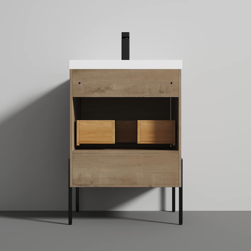 Freestanding Bathroom Vanity Set with Open Shelf & Topmounted Sink