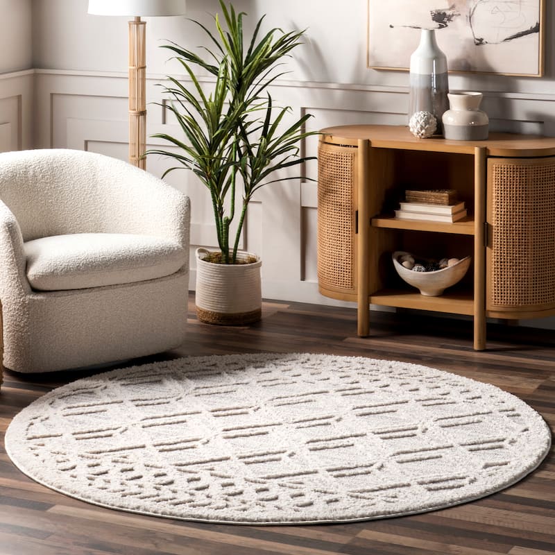 Nuloom Ansley Moroccan Lattice Tassel Area Rug - 8' Round - Light Grey - Round
