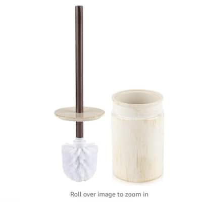 Rustic Luxe Toilet Brush and Holder Set - Beige Toilet Bowl Cleaner Brush with Strong Metal Handle and Long Bristles