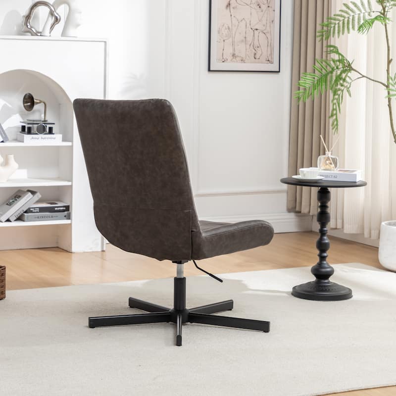 Faux Leather Tufted Swivel Accent Chair, Adjustable Height