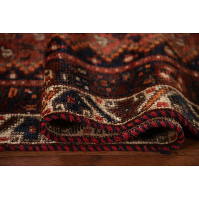 Vegetable Dye Coral Qashqai Persian Antique Rug Handmade Wool Carpet - 5'11"x 9'0"
