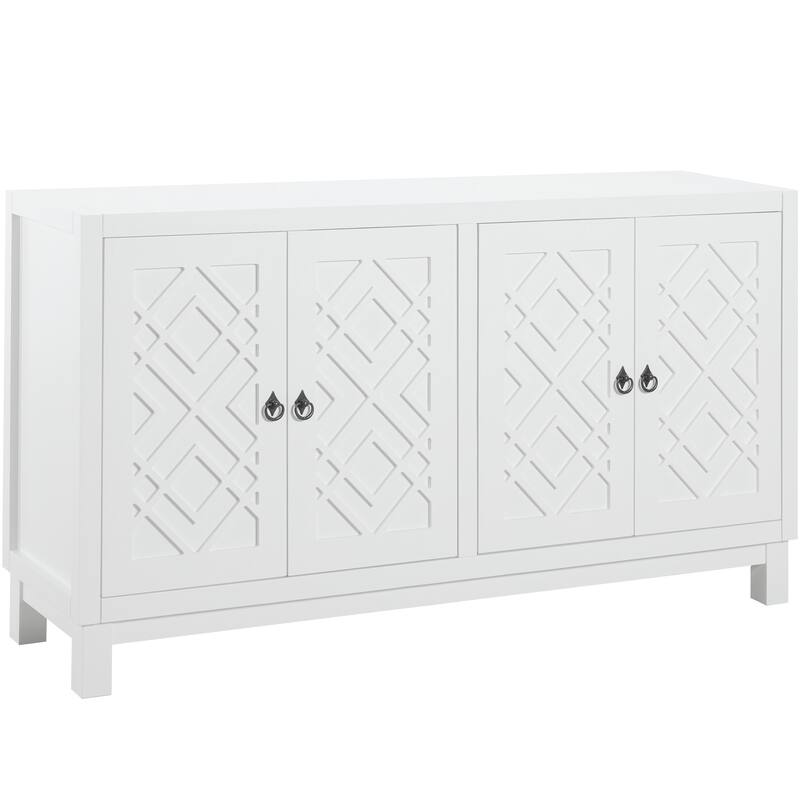 Large Storage Space Sideboard, 4 Door Buffet Cabinet with Pull Ring Handles