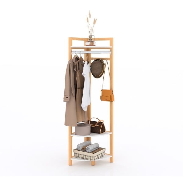 Wood Corner Floor Shelf Coat Rack Corner Stand Storage Display