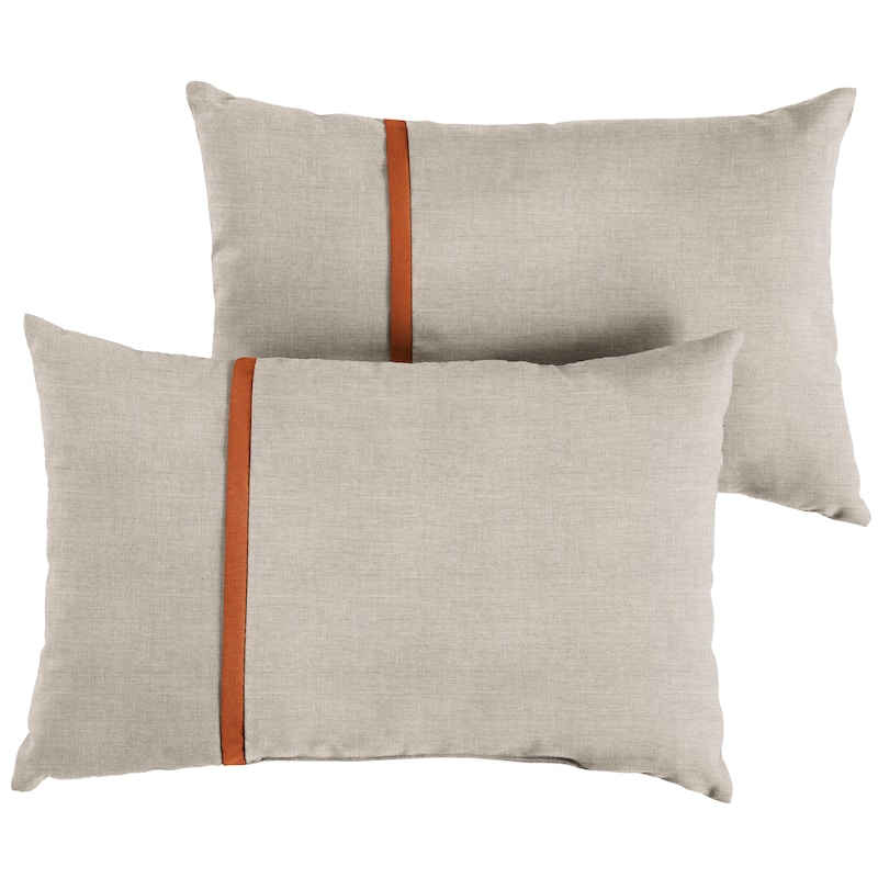 Sunbrella Cast Silver with Rust Piping Detail Indoor/Outdoor Lumbar Pillow (Set of 2) - 12 in h x 24 in w