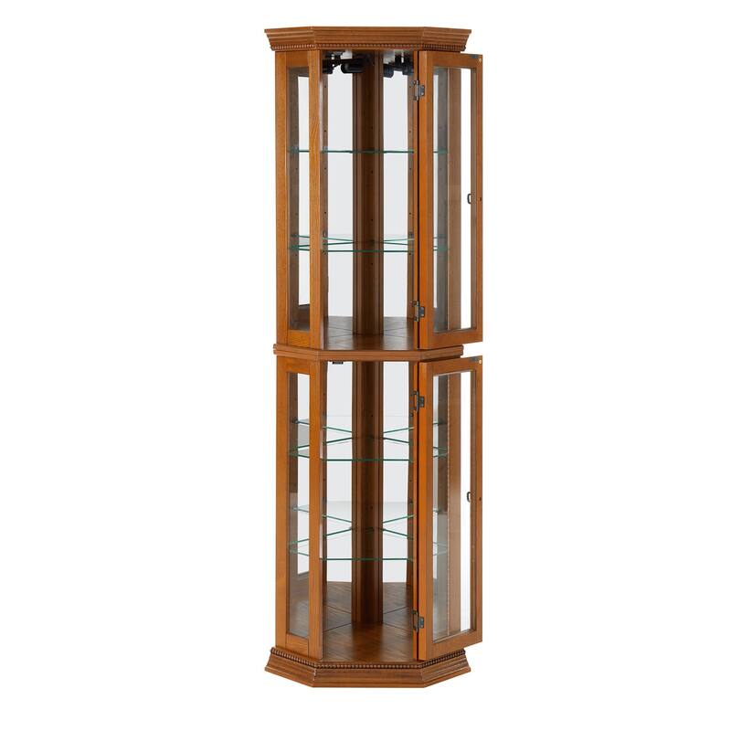 Corner Display Curio Cabinet with Glass Shelves (Bulb Not Included)