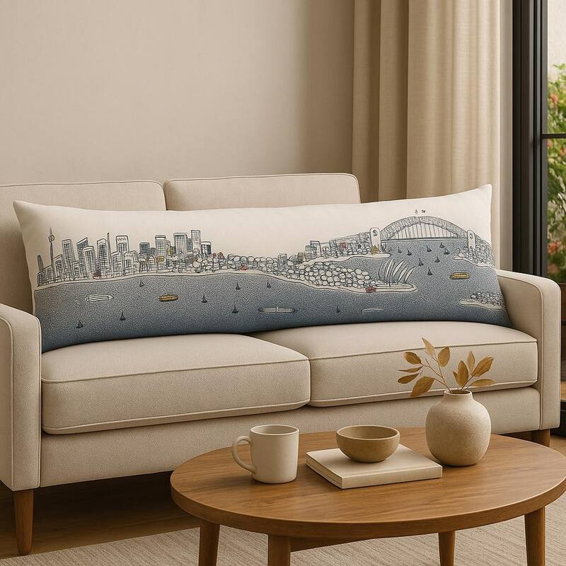 HomeRoots 14" X 46" Cream Sydney Daylight Skyline Lumbar Decorative Pillow