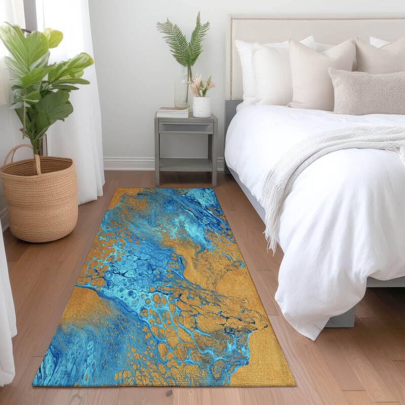 Premium Washable Super Soft Abstract Contemporary Mayfield Rug - Blue - 2' 3" x 7' 6" - Runner