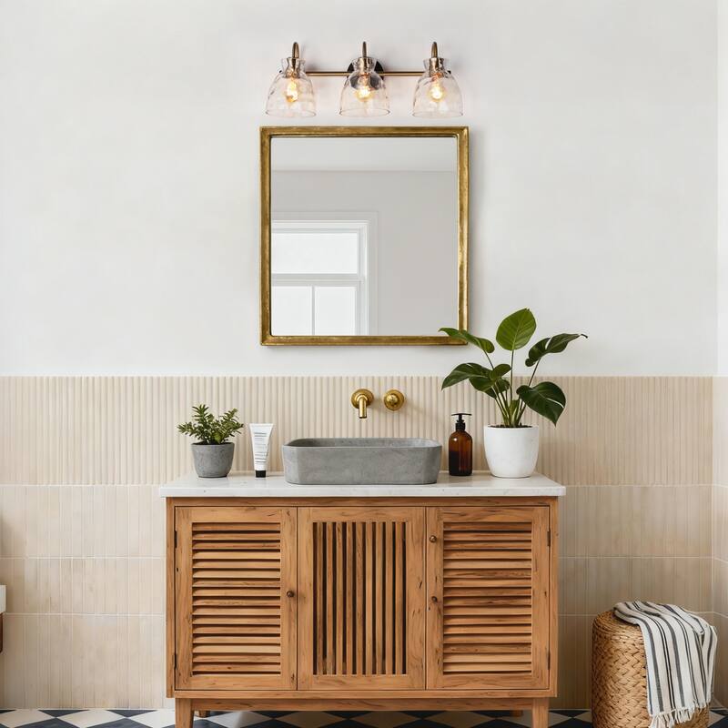 Elisie Modern Glam 3-light Bathroom Vanity Light Black Gold Sconce with Water Glass - L23" x W7.5" x H9"