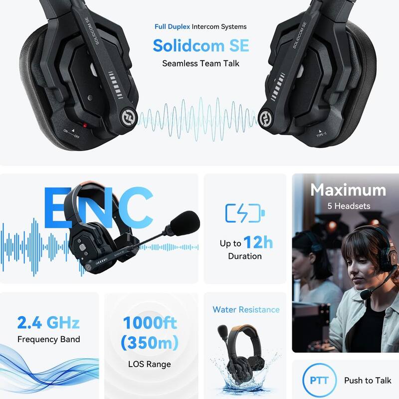 Hollyland Solidcom SE Global 4S 4-Person Full-Duplex Single-Ear Noise Canceling Headset Intercom System (2.4 GHz)