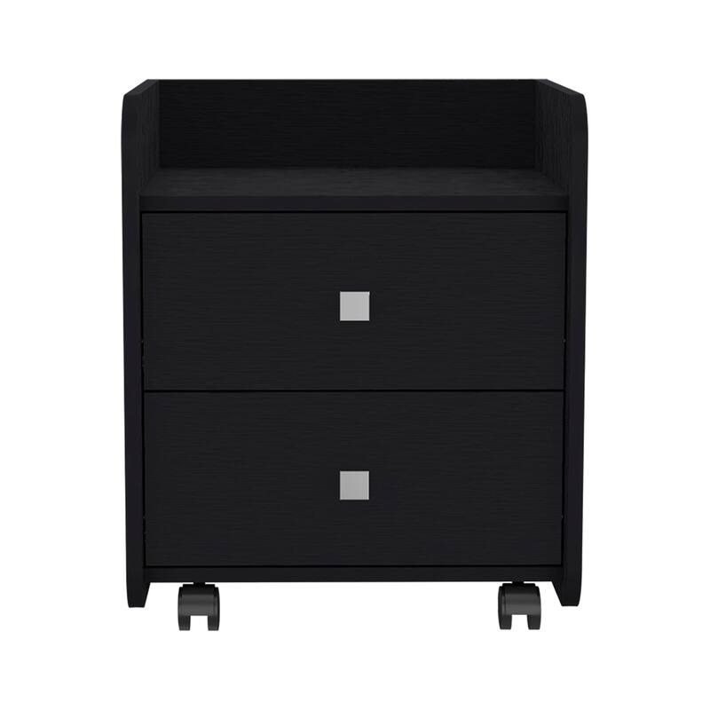 Two Drawer Nightstand with Metal Handle, Black Wengue Finish