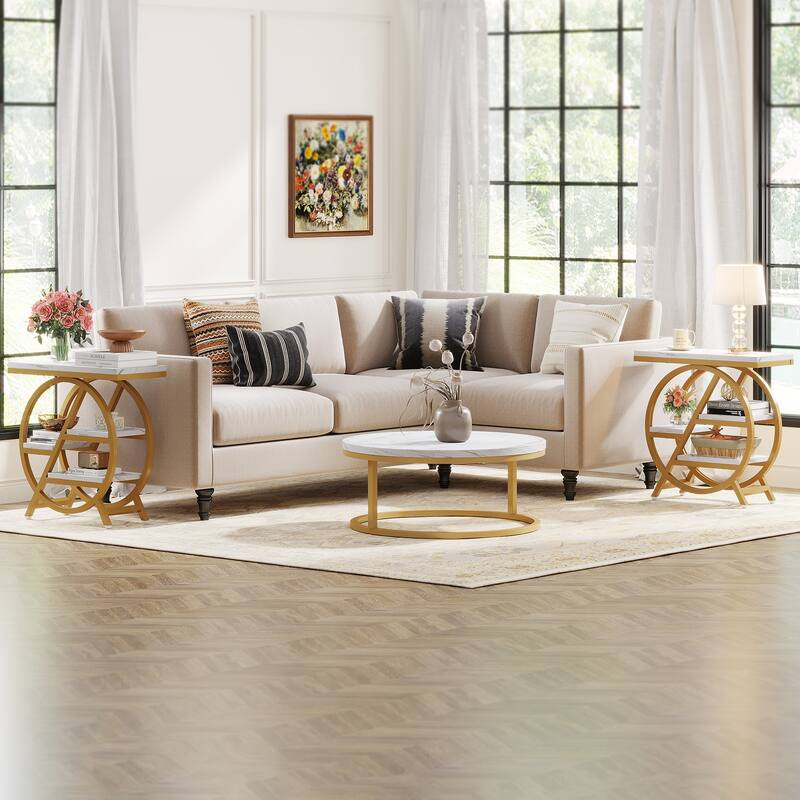 End Table Set of 2, 3-tier Narrow Side Table with Storage for Living Room - 11.8" D x 25.59" W x 26.18" H