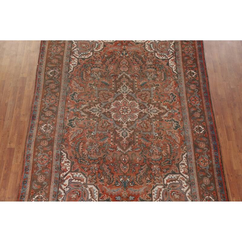 Hand Knotted Oriental 100% Wool Carpet Traditional Floral Red Heriz Area Rug - 10' 0'' X 7' 1''