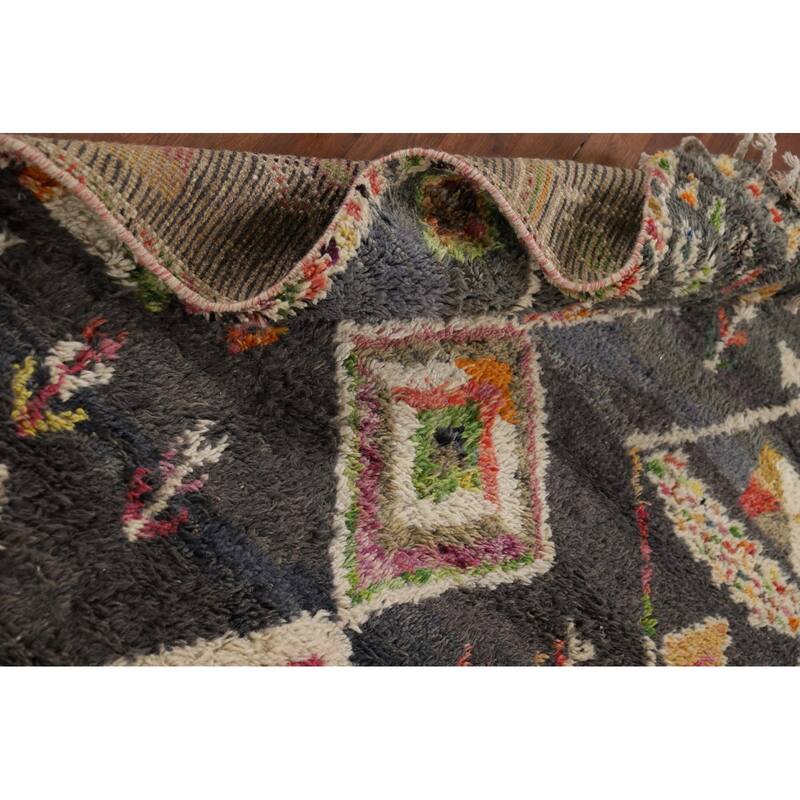 Hand Knotted Oriental 100% Wool Carpet Modern Tribal Greys & Charcoal Moroccan Area Rug - 6' 11'' X 4' 1''