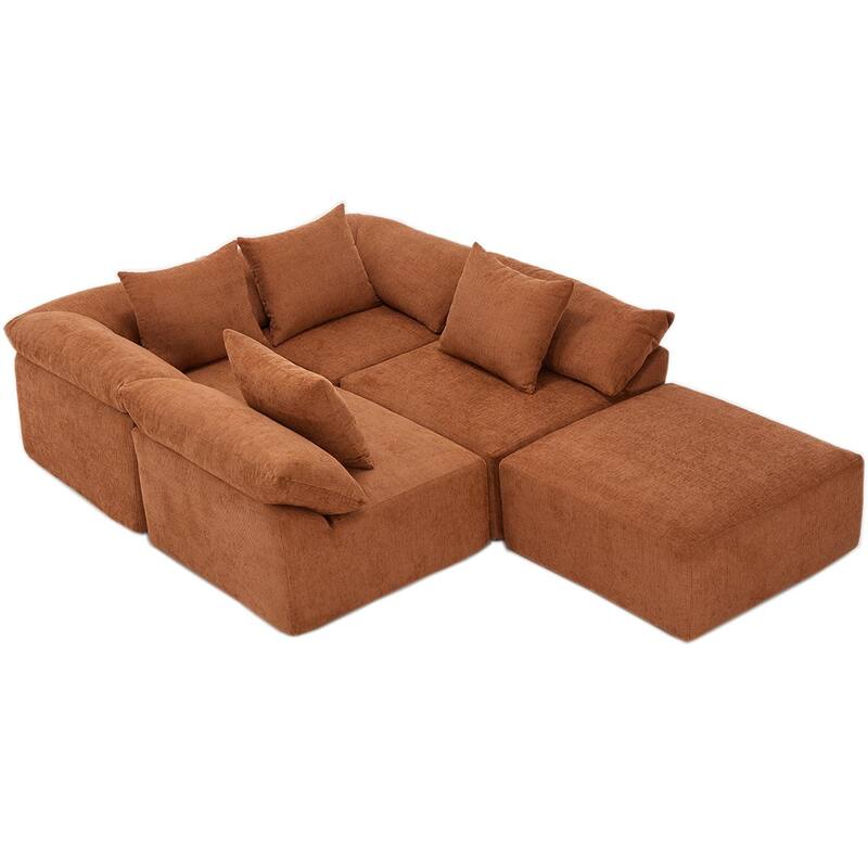 142" Chenille L-Shaped Modular Sofa with Sleeper & Ottoman