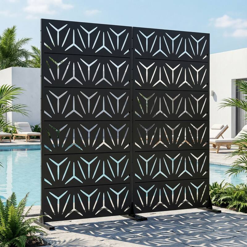 Dovelina Outdoor Freestanding Metal Privacy Screen Decorative Garden Fence (Set of 2)