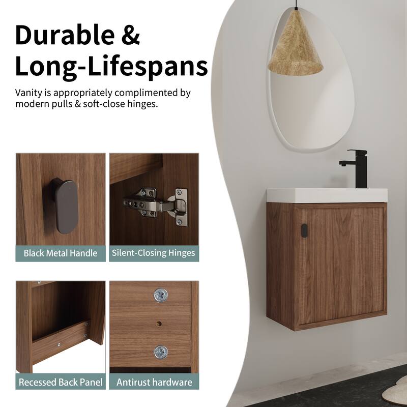 Bathroom Vanity With Sink In 18 Inch, Floating Small Bathroom Vanity With Soft Close Door