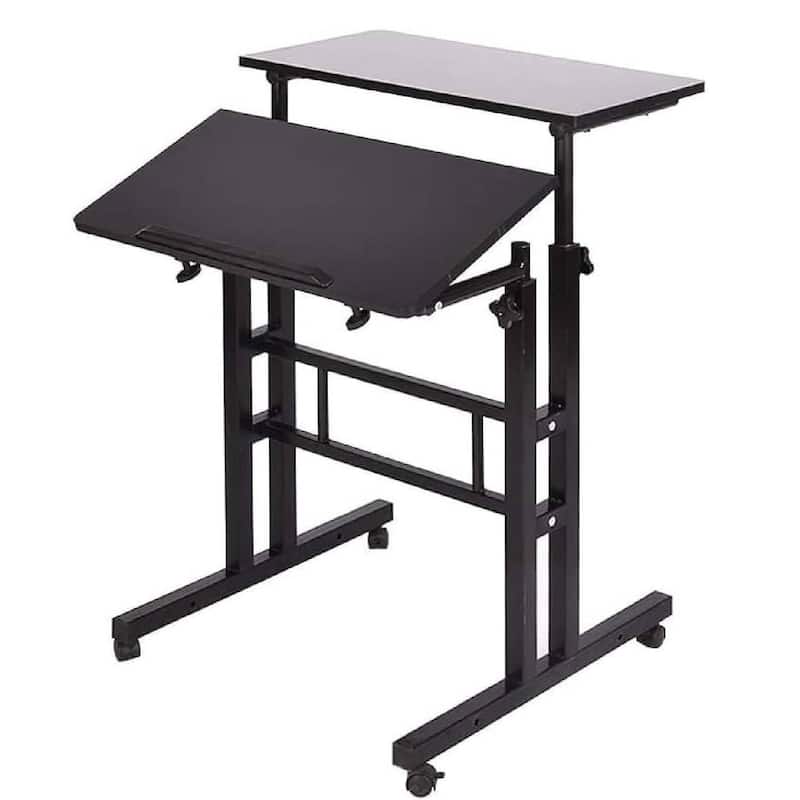 Height Adjustable Standing Mobile Computer Desk with 4 casters - Black