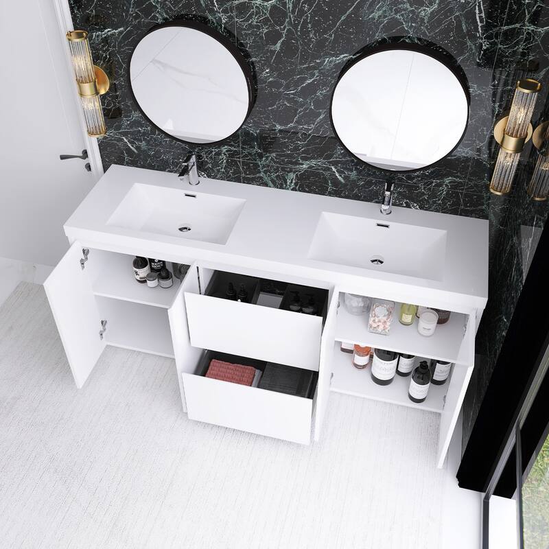 Floating Bathroom Vanity with Integrated Resin Top