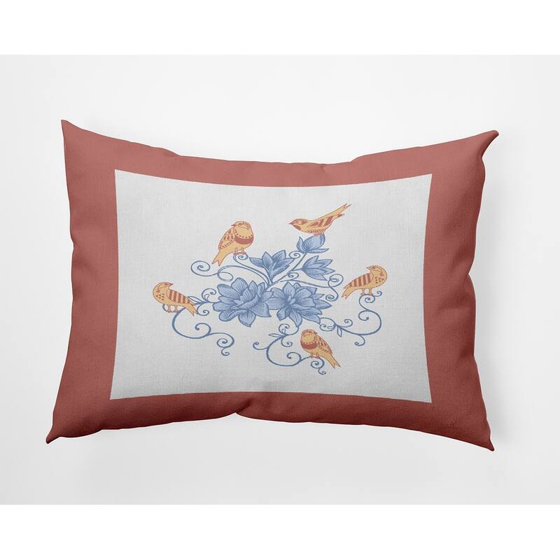 Birds And Flowers Decorative Throw Pillow - Rusty Mauve - 14" x 20"