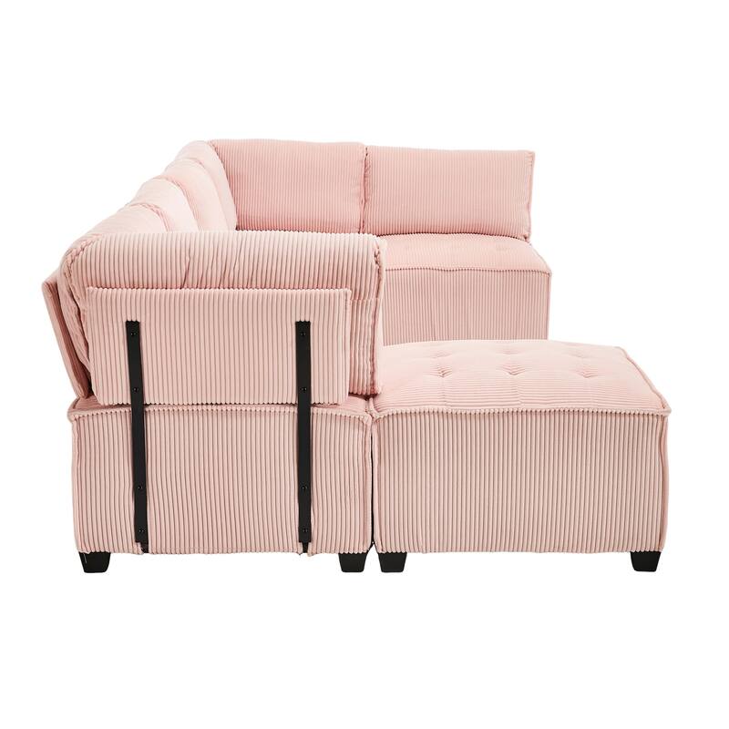Ergonomic Lounge Modular Couch Corduroy Sectional Sofa with Deep Seat Ottoman Chaise and High-Rebound Thick Cushions