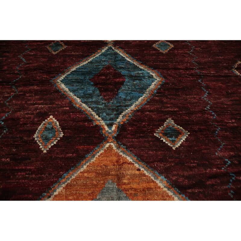 Hand Knotted Oriental 100% Wool Carpet Modern Tribal Red Moroccan Area Rug - 10' 0'' X 6' 9''