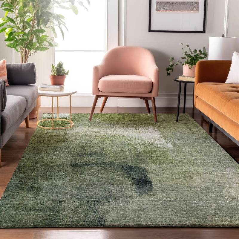Premium Washable Super Soft Brushstrokes Abstract Mayfield Rug - Green - 8' x 10' - Rectangle