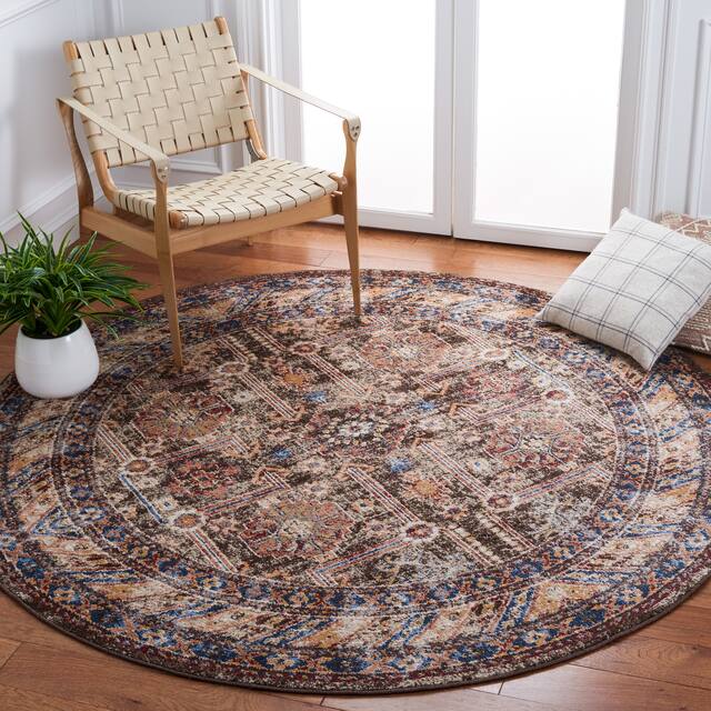 SAFAVIEH Bijar Celie Traditional Distressed Oriental Area Rug - 6'7" x 6'7" Round - Brown/Ivory