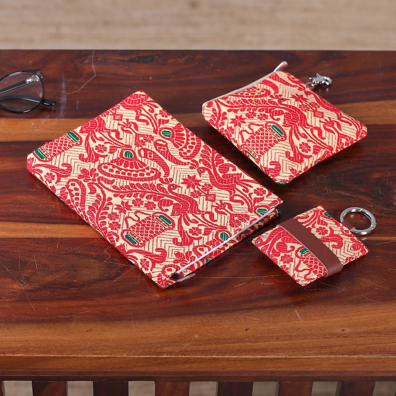 Novica Handmade Pouch And Keychain Set Leather-Accented Cotton Journal
