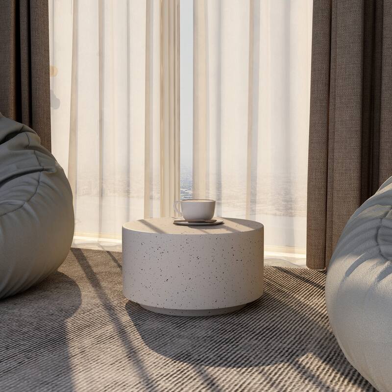 Terra 36-Inch Wide Coffee Table in Fiberstone Round Accent Center Table for Indoor and Outdoor Patio Use