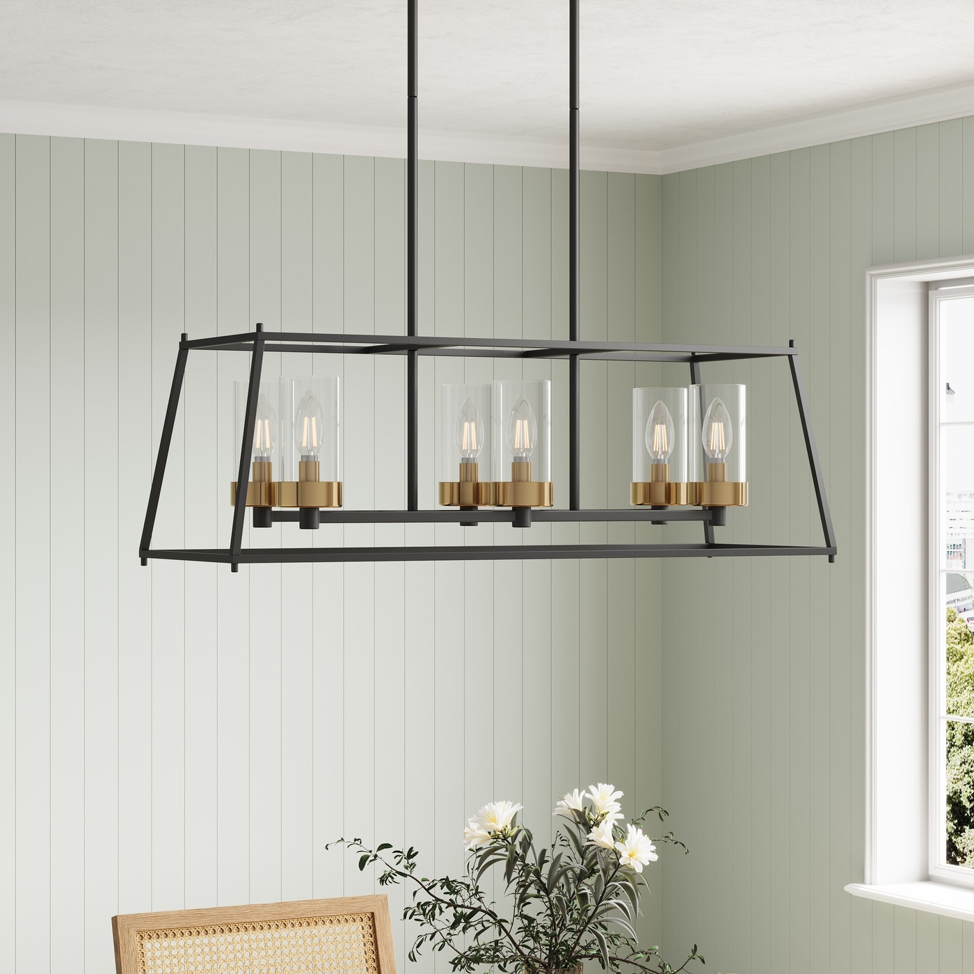 Farmhouse 6-Light Dining Room Chandelier with Glass Shade Adjustable