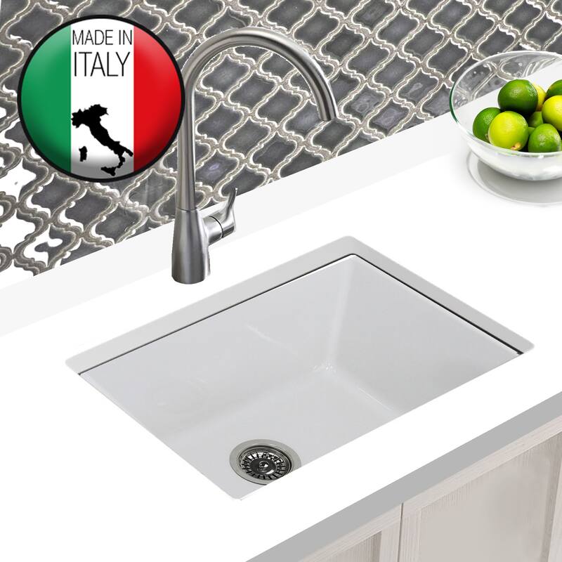 Highpoint Collection 24 Inch Italian Fireclay Kitchen-Laundry Sink - 24 x 18 x10 inches