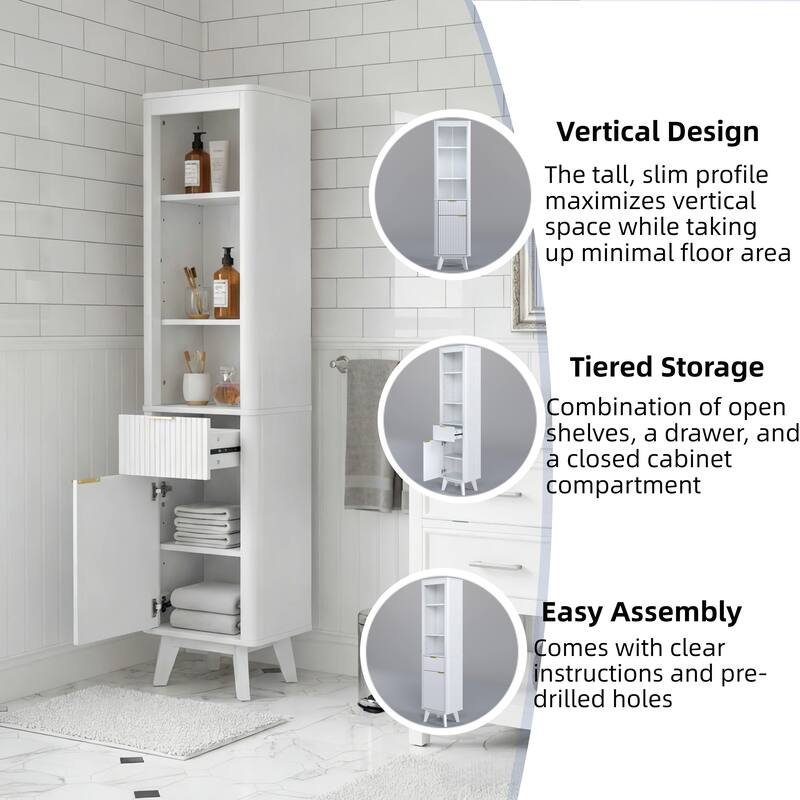 68" H Tall Bathroom Storage Cabinet with Adjustable Shelves and One Drawer & Door, Storage Cabinet for Bathroom, Living Room
