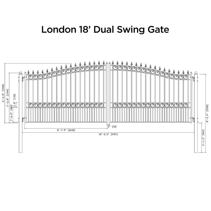 ALEKO Black Steel Dual Swing 18 ft Driveway Gate London Style - 18 ft x ...
