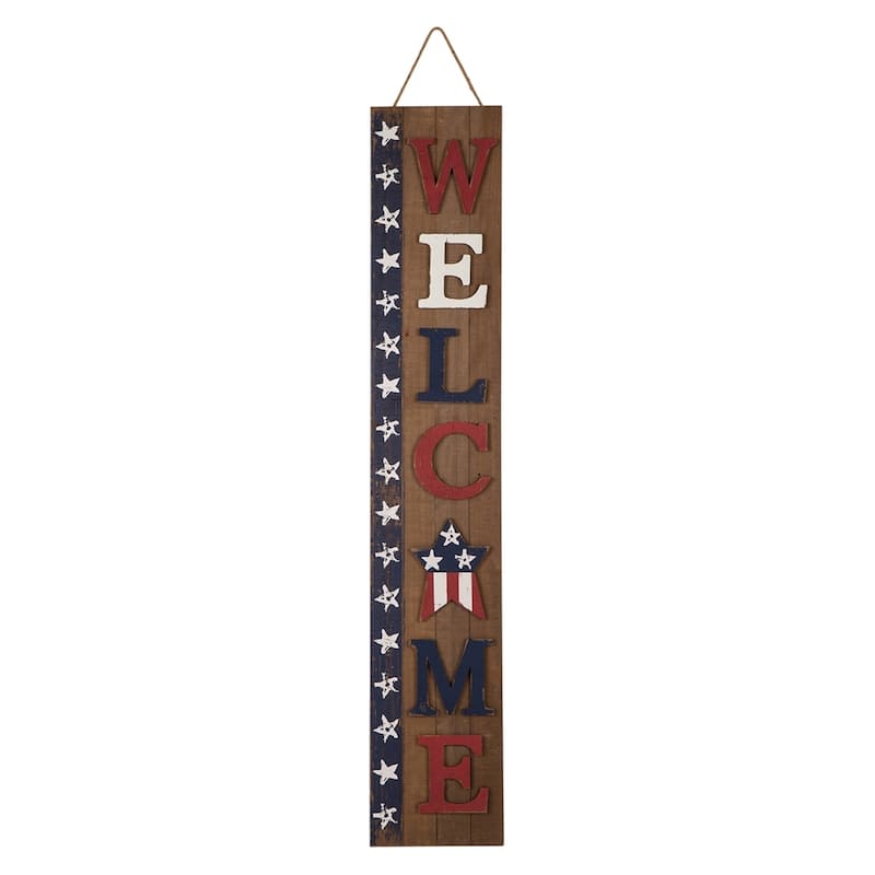 Glitzhome 42"H Patriotic Wood America Hat Hanging Sign Porch Decor
