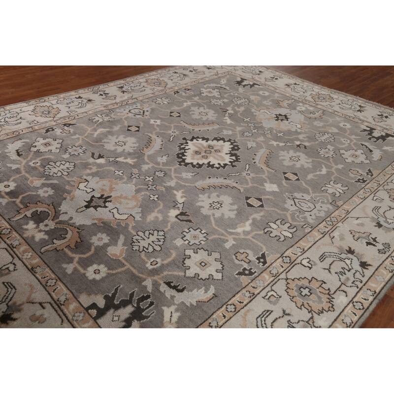 Gray Oushak Indian Area Rug Handmade Wool Carpet - 9'0" x 11'9"