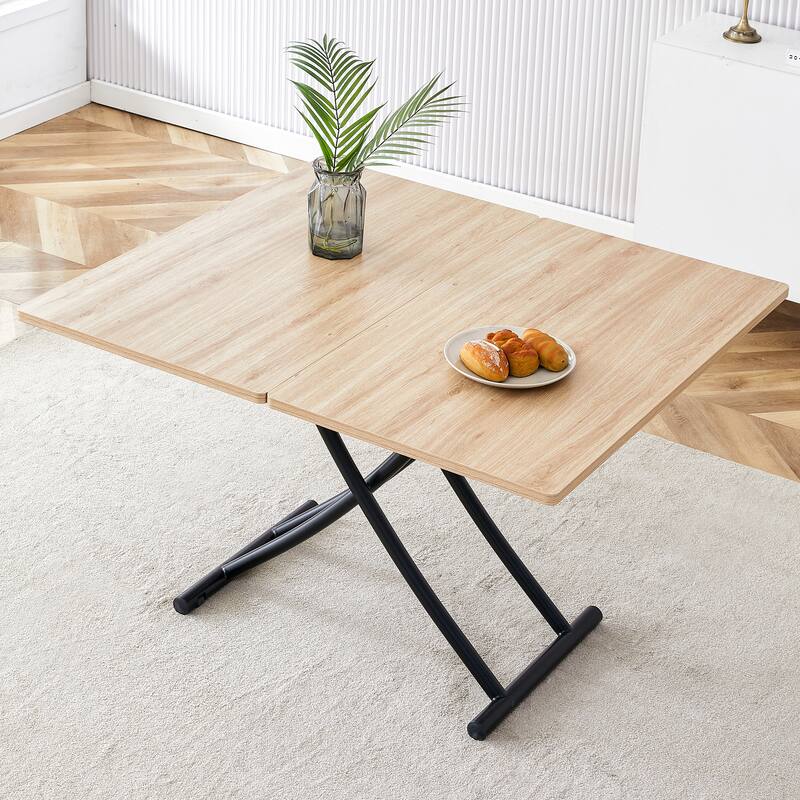 43.3" Modern Rectangular Coffee Table with 0.8-inch MFC Tabletop and Black Metal Legs - Black