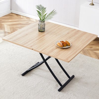 Roomfitters Multifunctional Lift Table with Black Metal Legs, Adjustable MFC Desk for Dining, Work and More, Black