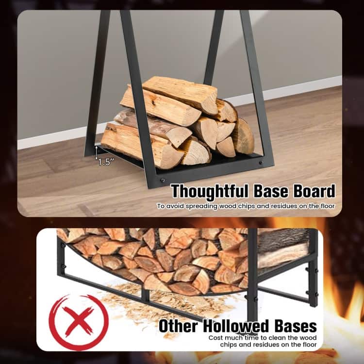 Compact Fireplace Wood Holder with Solid Base Black Steel Firewood Rack for Home and Garden - 16" x 14.5" x 27.5" (L x W x H)