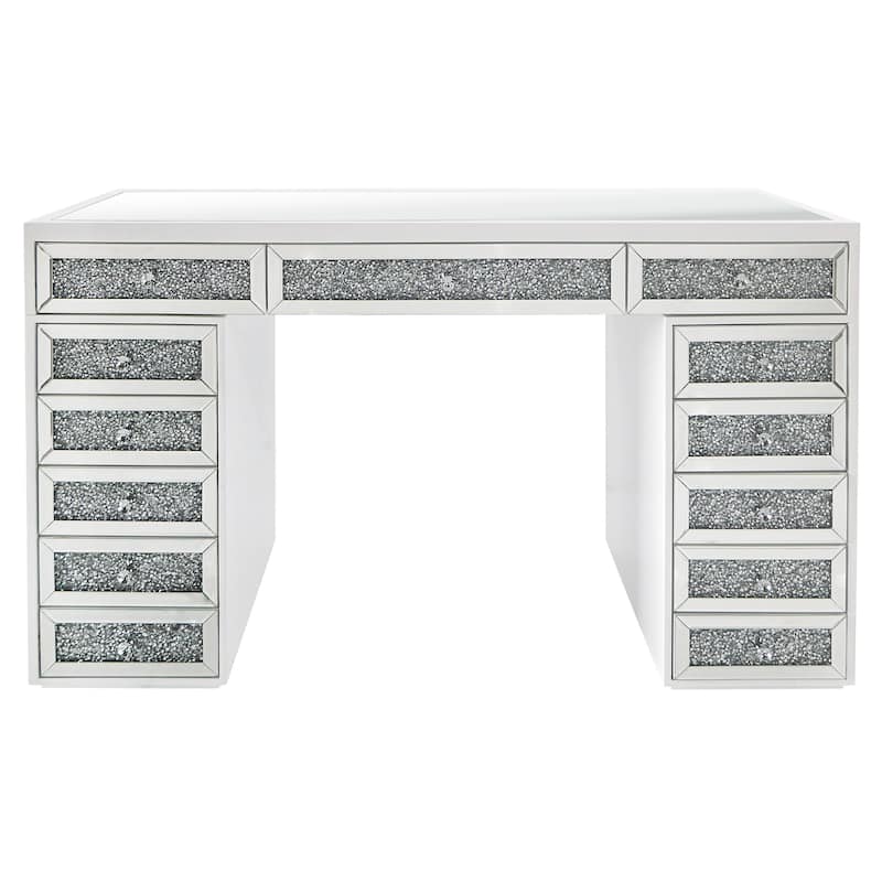 Mirrored Finish Vanity Desk Dresser with 13-Drawer
