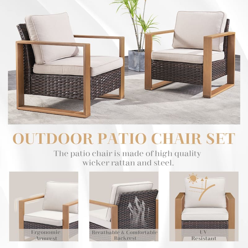 Gymojoy Outdoor 4 Patio Chairs with Soft Cushions - Brown