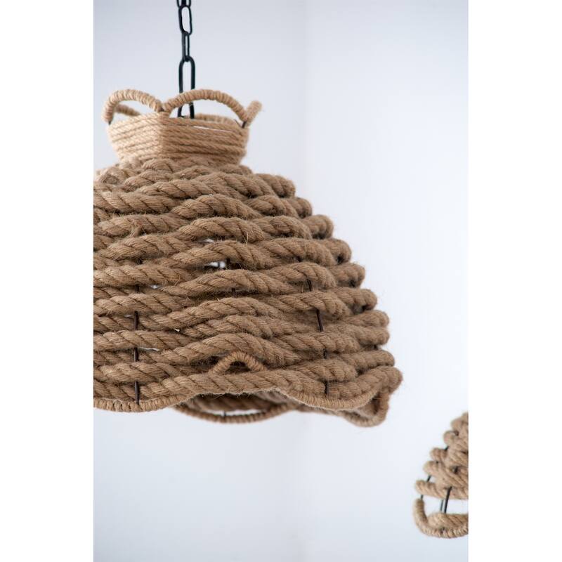 Set of 2 Hemp Rope Chandeliers, Industrial Rustic Style