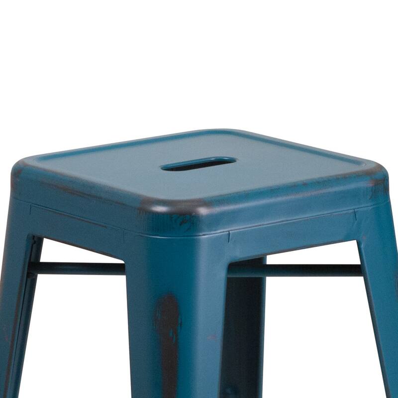 24" High Backless Distressed Metal Indoor-Outdoor Counter Height Stool
