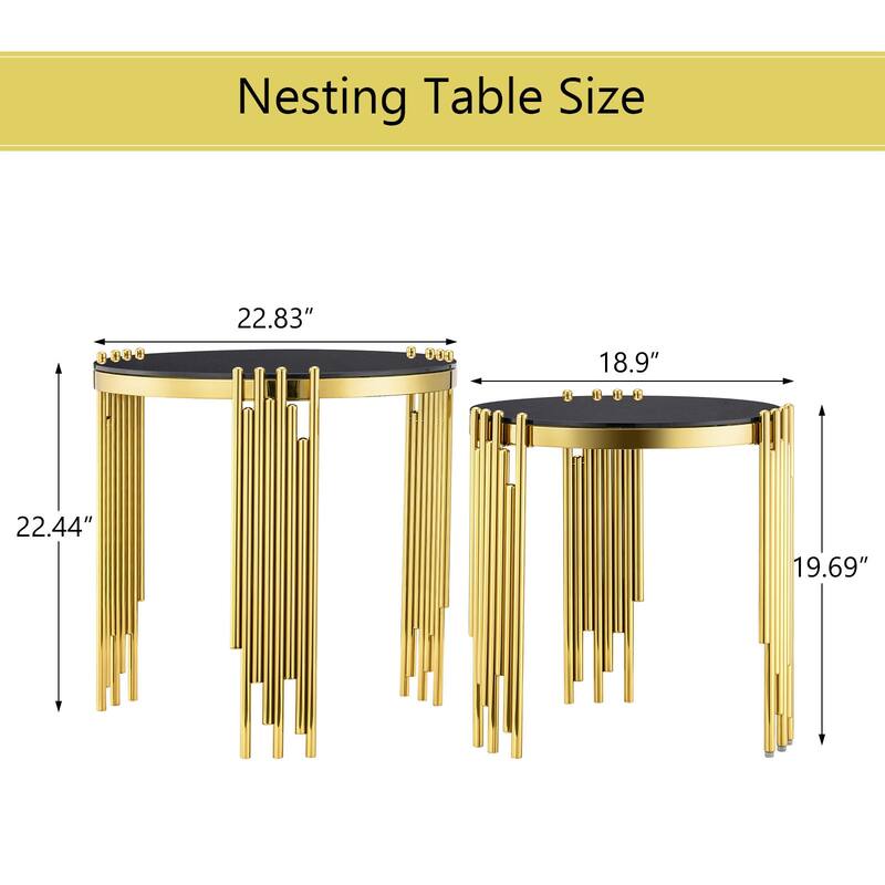 2 in 1 Nesting Round End Table in Black Gold
