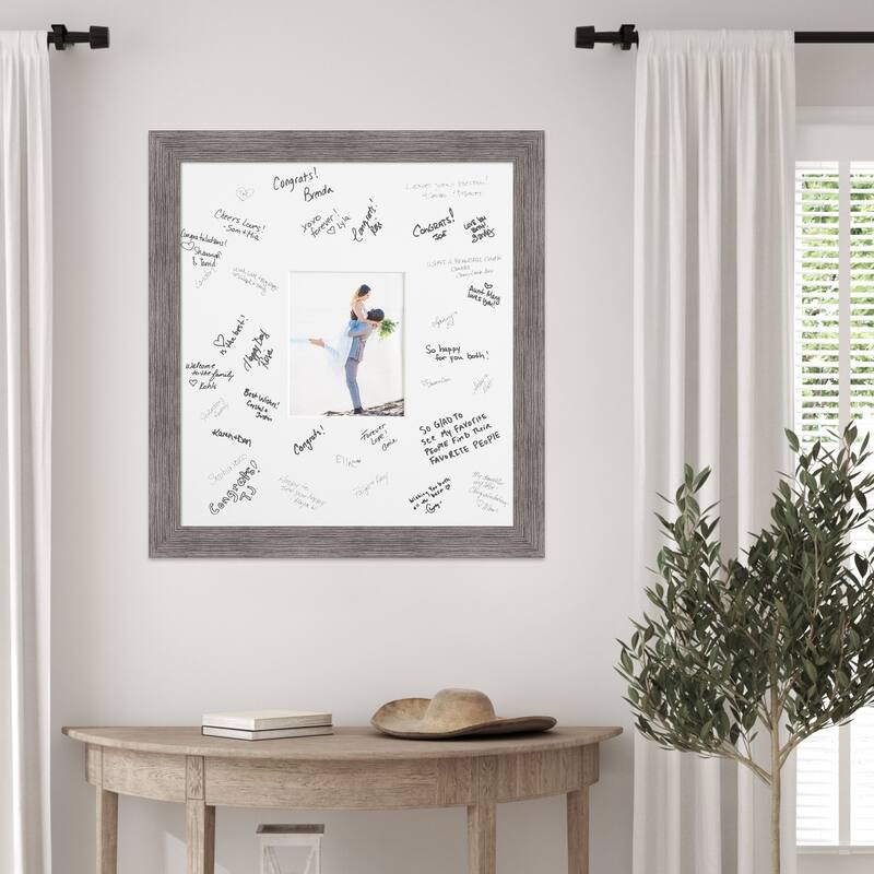 Pinstripe Signature Mat Picture Frame - Autograph Photo Frame Guest Book Alternative for Weddings, Graduations, or Retirement